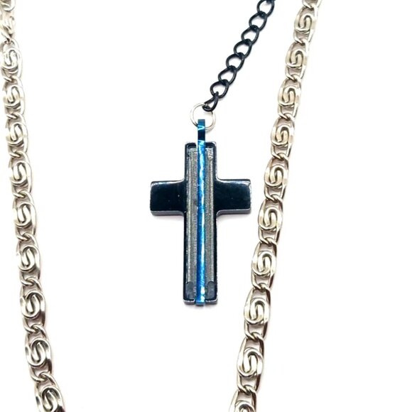 Mens Wallet Or Pants Single Layer With Black + Blue Metal Cross -20" - Picture 8 of 9